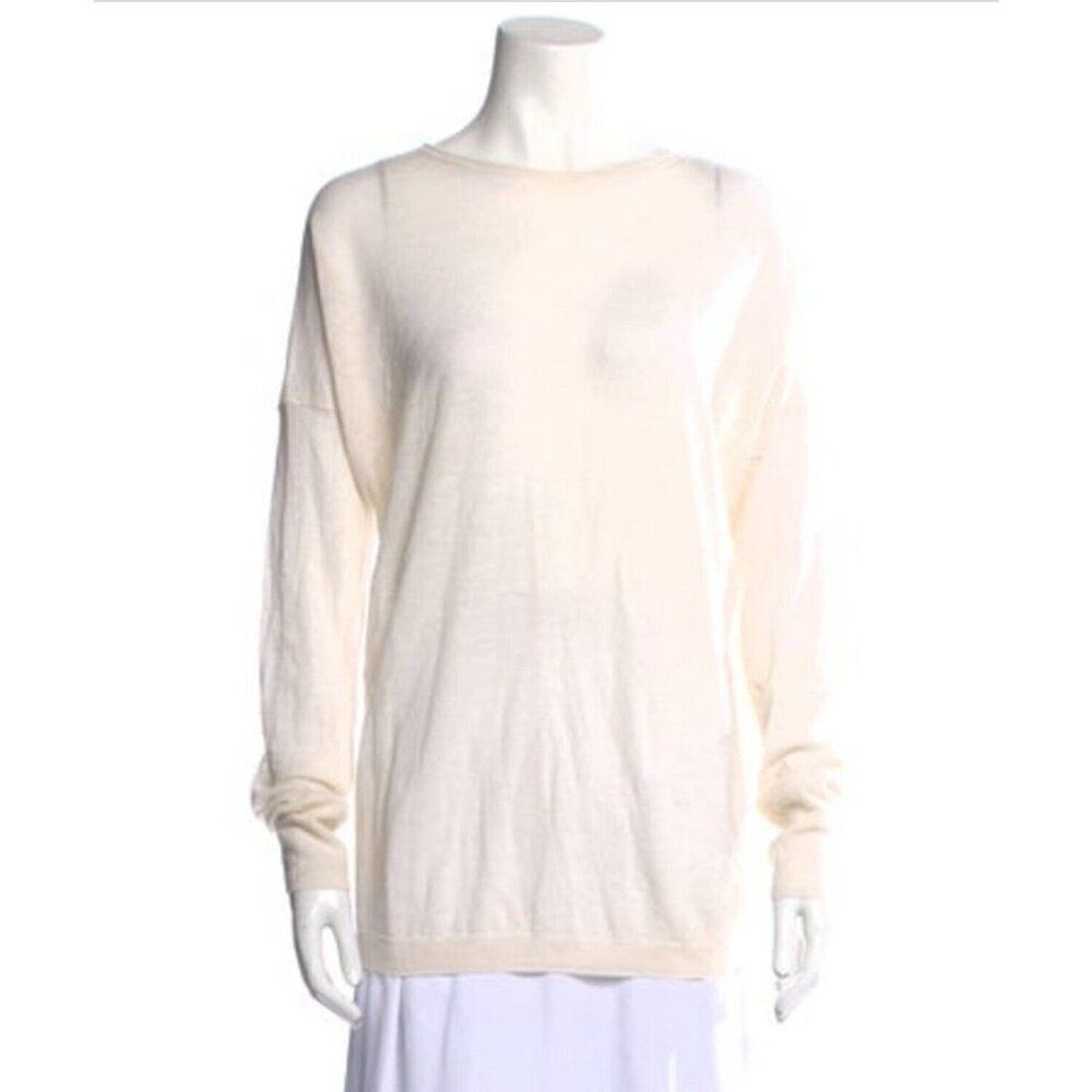 Vince Solid Ivory Bone White 100% Cashmere Long Sleeve Sweater Top Large